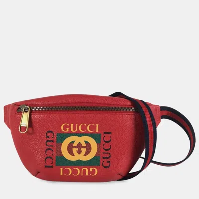 Pre-owned Gucci Logo Leather Belt Bag In Red