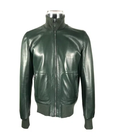 Gucci Logo Leather Jacket In Green