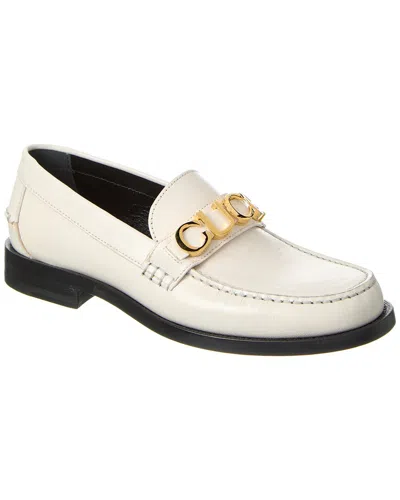 Gucci Logo Leather Loafer In White