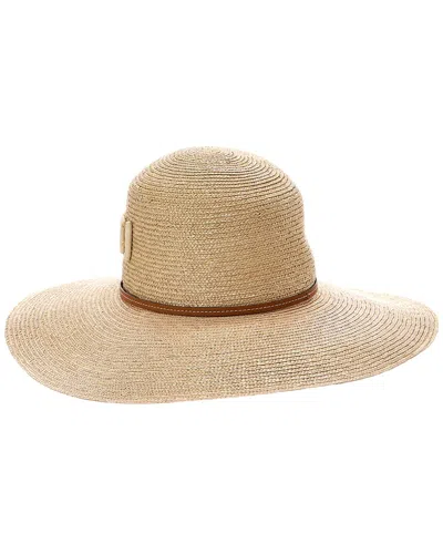 Gucci Logo Leather-trim Straw Hat In Brown