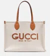 GUCCI LOGO LEATHER-TRIMMED CANVAS TOTE BAG