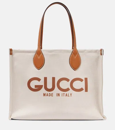 Gucci Logo Print Tote Bag In Beige