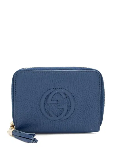 Pre-owned Gucci Logo Leather Wallet In Blue