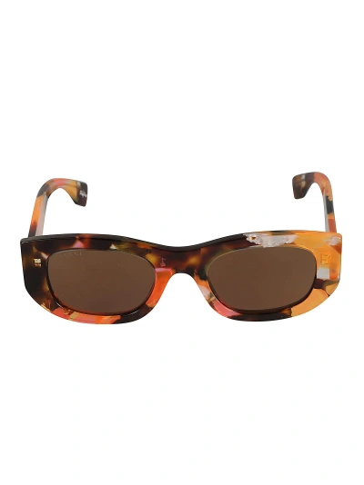 Gucci Logo Lens Curved Rectangle Sunglasses In Orange