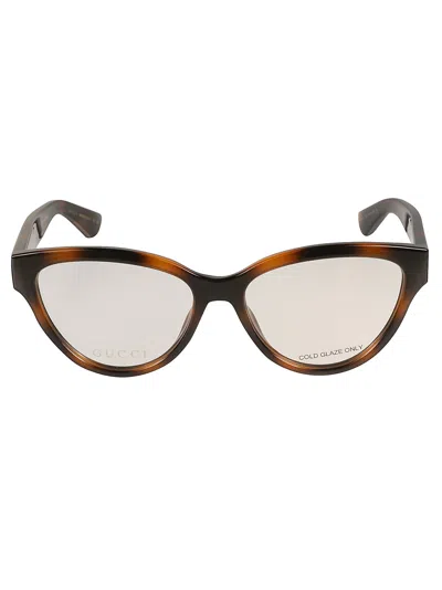 Gucci Logo Lens Round Frame In Brown