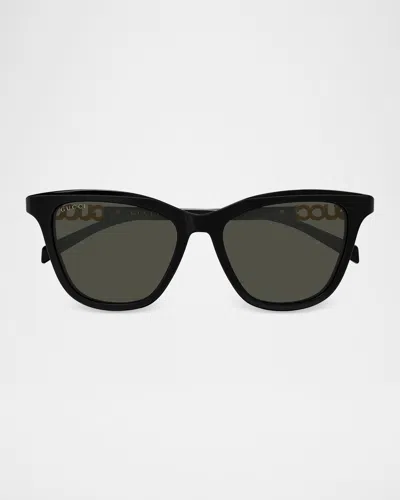 Gucci Logo Lettering 52mm Cat-eye Sunglasses In Black