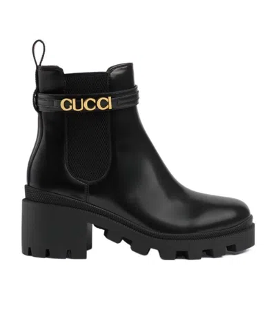 Gucci Logo-lettering Leather Chelsea Boots In Black