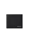 Gucci Black Bi-fold Wallet With Logo Detail In Hammered Leather Man In Black