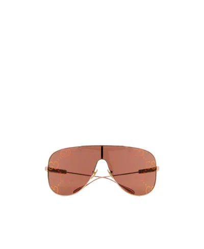 Gucci Logo-lettering Mask-frame Sunglasses In Brown