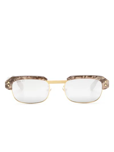 Gucci Logo-lettering Rectangle-frame Sunglasses In Brown