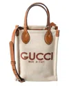 Gucci Logo Mini Canvas & Leather Tote In Beige