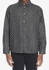 Gucci Men Grey Reversible Shirt With Gg Jacquard All-over Motif In Cotton Man In Gray