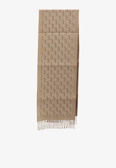 Gucci Logo-monogram Wool Scarf In Beige
