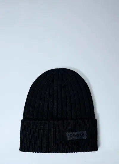 Gucci Logo Motif Beanie Hat In Black