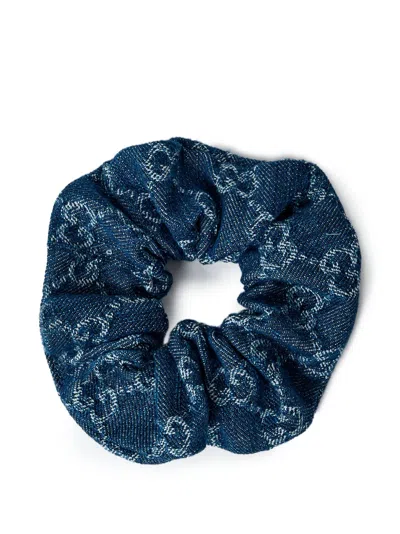 Gucci Logo-motif Denim Scrunchie In Blue