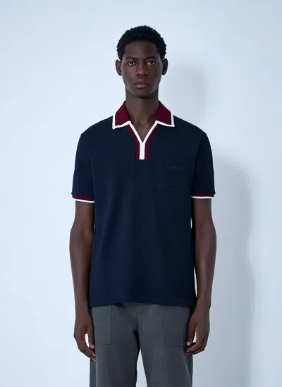 Gucci Logo Motif Polo Shirt In Navy