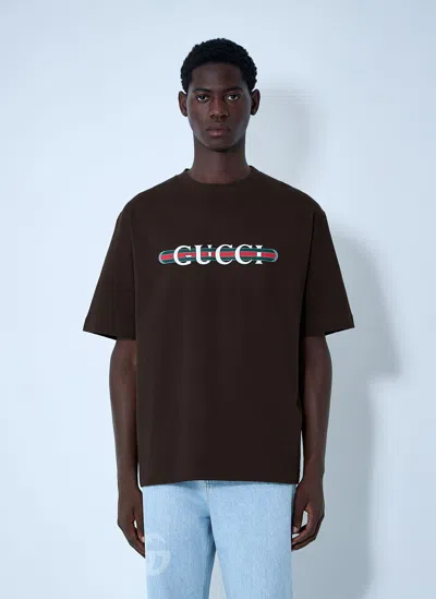 Gucci Logo Motif T-shirt In Brown