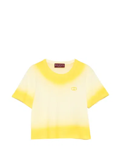 Gucci Yellow Cropped Tshirt With Gradient Effect In Orange