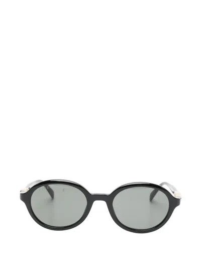 Gucci Logo Oval-frame Sunglasses In Black