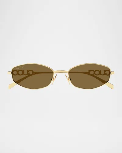 Gucci Logo Oval Metal Sunglasses In Gold