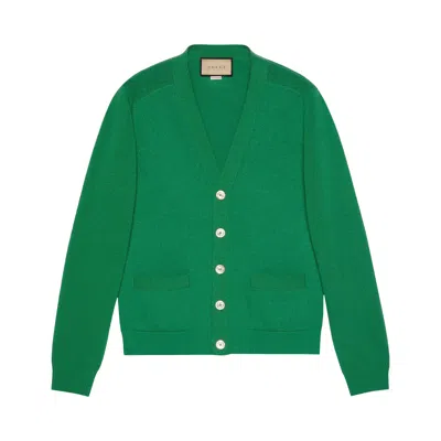 Pre-owned Gucci Logo Patch Button Fastening Cardigan 'green' | Men's Size Xs