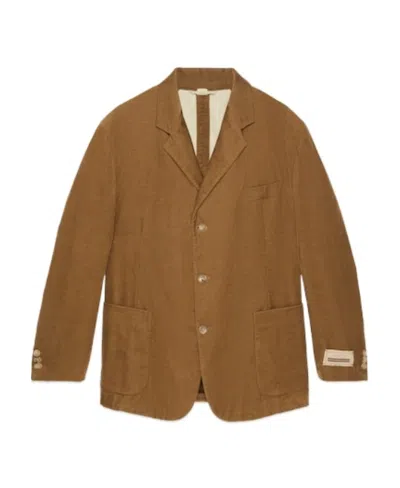 Gucci Logo-patch Corduroy Blazer In Brown
