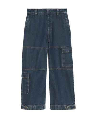 Gucci Logo-patch Cotton Wide-leg Jeans In Blue