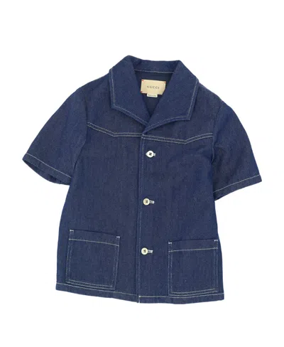 Gucci Logo-patch Denim Shirt In Blue