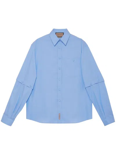 Gucci Logo-patch Detachable-sleeve Shirt In Blue