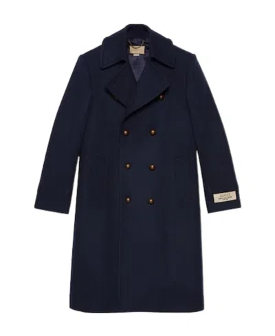 Gucci Double-breasted Wool Coat In Blue