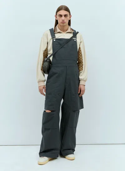 Gucci Logo Patch Dungarees In Grey