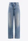 Gucci Logo Patch Faded Jeans In Blue