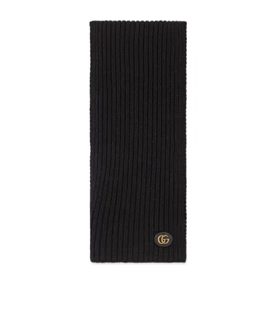 Gucci Logo-patch Knit Scarf In Black