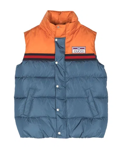 Gucci Logo-patch Padded Gilet In Blue
