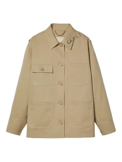 Gucci Logo Patch-pocket Jacket In Brown