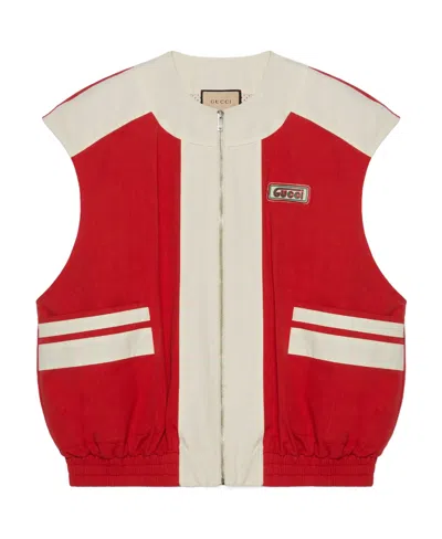 Gucci Logo-patch Round-neck Gilet In Red