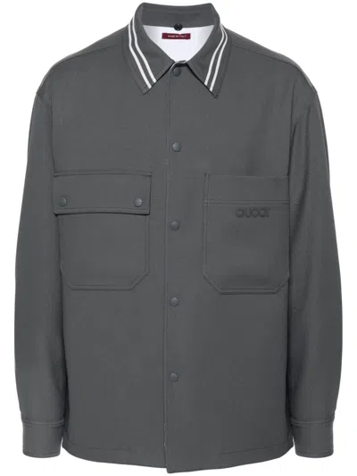 Gucci Logo-patch Shirt Jacket In 灰色