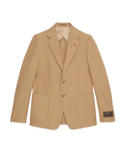 Gucci Logo-patch Single-breasted Blazer In Nude