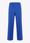 Gucci Brand-embroidered Slip-pocket Straight-leg Regular-fit Wool-blend Trousers In Blue