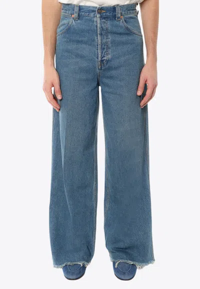 Gucci Logo Patch Wide-leg Jeans In Blue