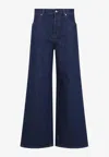Gucci Blue Jeans With Logo Patch On The Rear And Wide Leg In Denim Woman In Blue