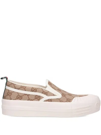 GUCCI LOGO-PATTERN SLIP-ON SNEAKERS