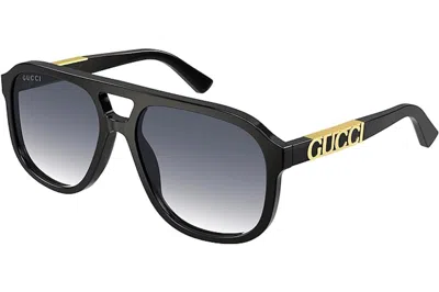 Pre-owned Gucci Logo Pilot Sunglasses Black/gold (gg1188s 002)