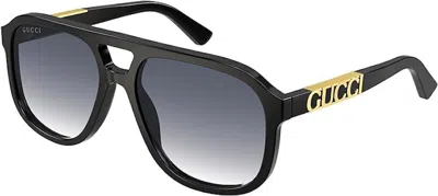 Pre-owned Gucci Logo Pilot Sunglasses In Black/gold (gg1188s 002)