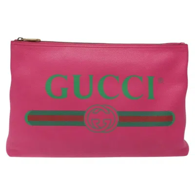 Pre-owned Gucci Logo Pink Leather Clutch Bag ()