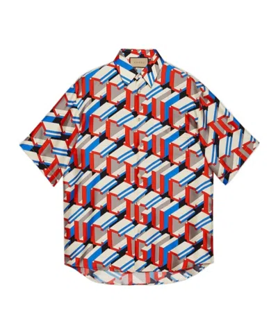 GUCCI GUCCI PIXEL PRINTED SHORT-SLEEVE SHIRT