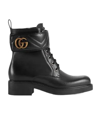 GUCCI LOGO-PLAQUE ANKLE BOOTS