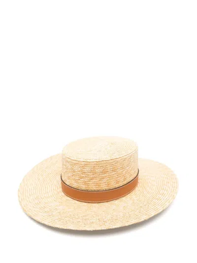 Gucci Logo-plaque Boater Hat In Neutrals