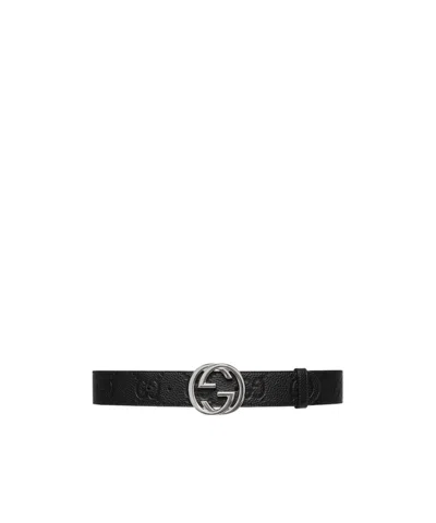 Gucci Logo Plaque Buckled Belt In Black