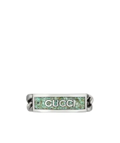 Gucci Logo Plaque Chain Ring In White